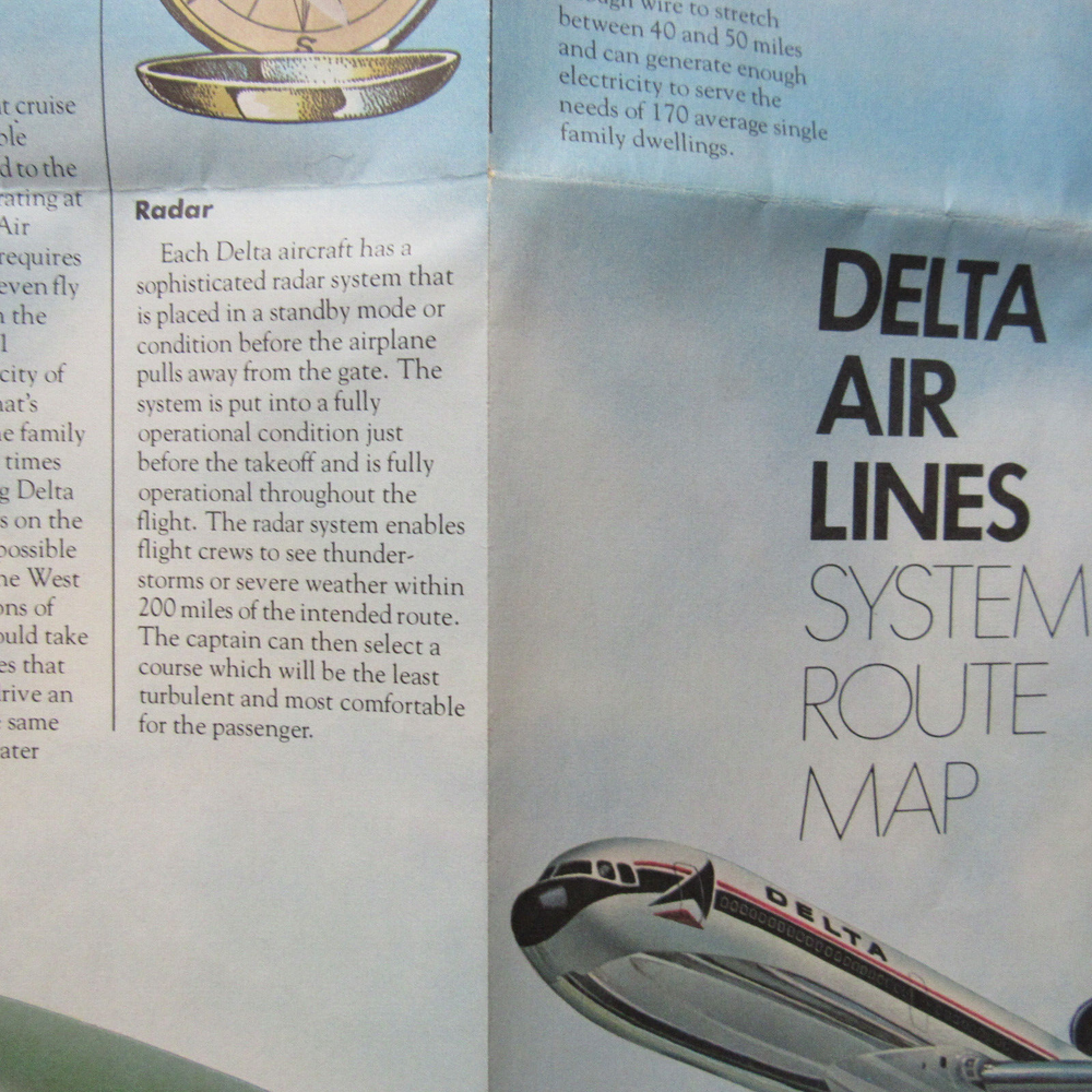 Delta Air Lines System Route Map, January 1978, Fold Out 22" x 17"