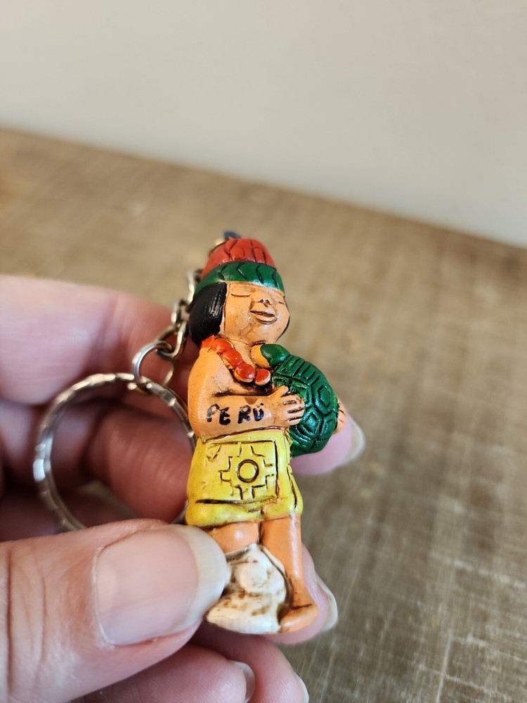 Keychain Peru Native Holding Turtle Souvenir Collectable