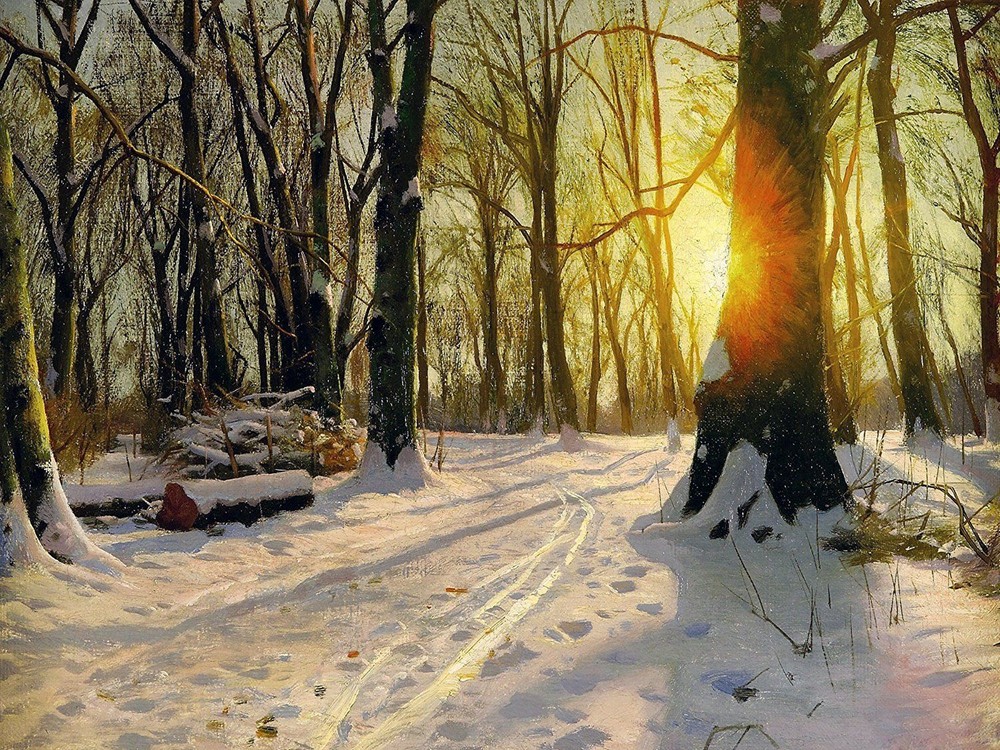 WINTER'S DAY P. Monsted snow forest sunset Tile Mural Kitchen Backsplash Ceramic