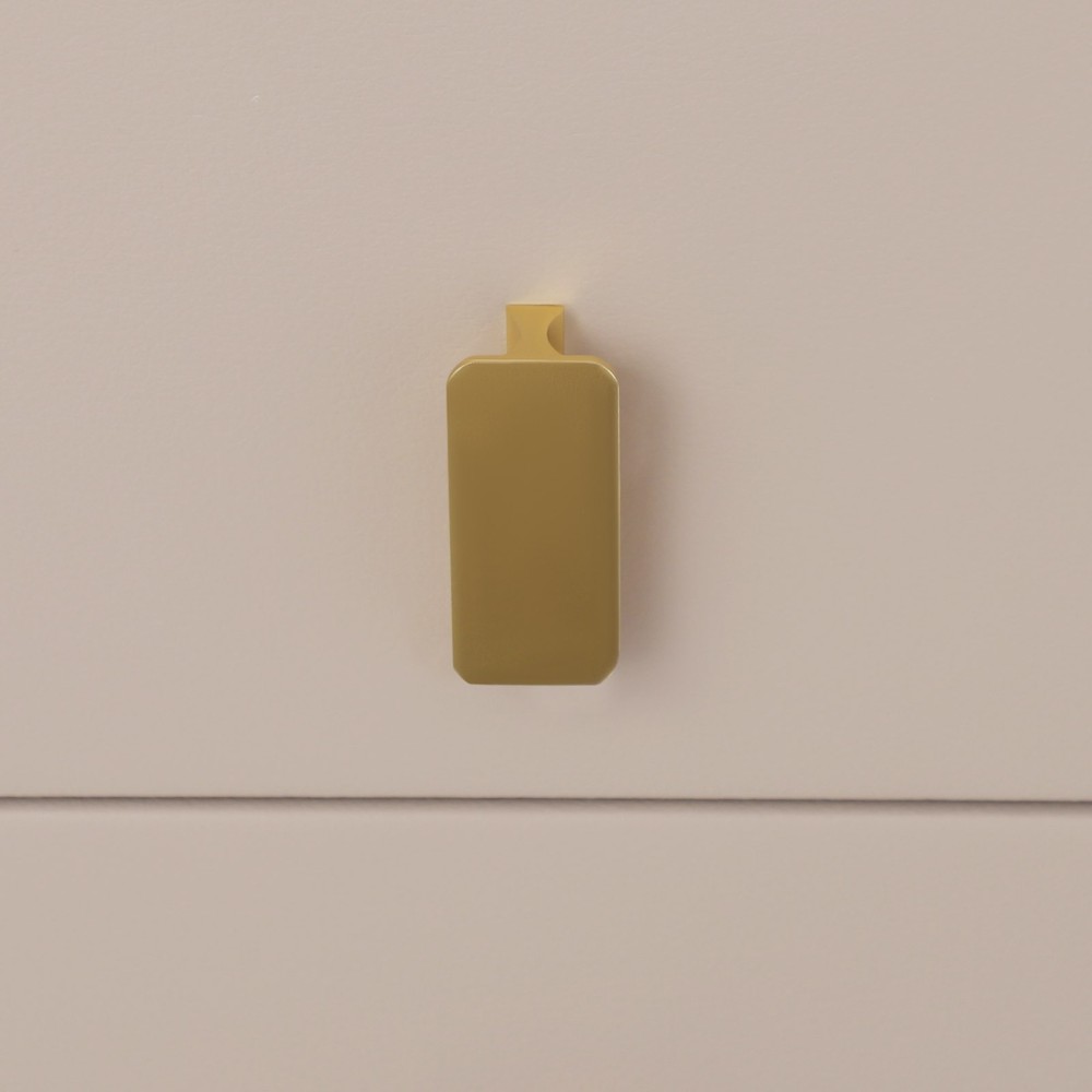 Modern Bedside Table - 3 Drawers, Solid Wood & Leather, Khaki & Gold Finish