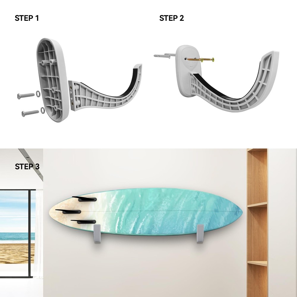 Surfboard Rack | Wall Mount for Surfboards & Paddle Boards (Grey)