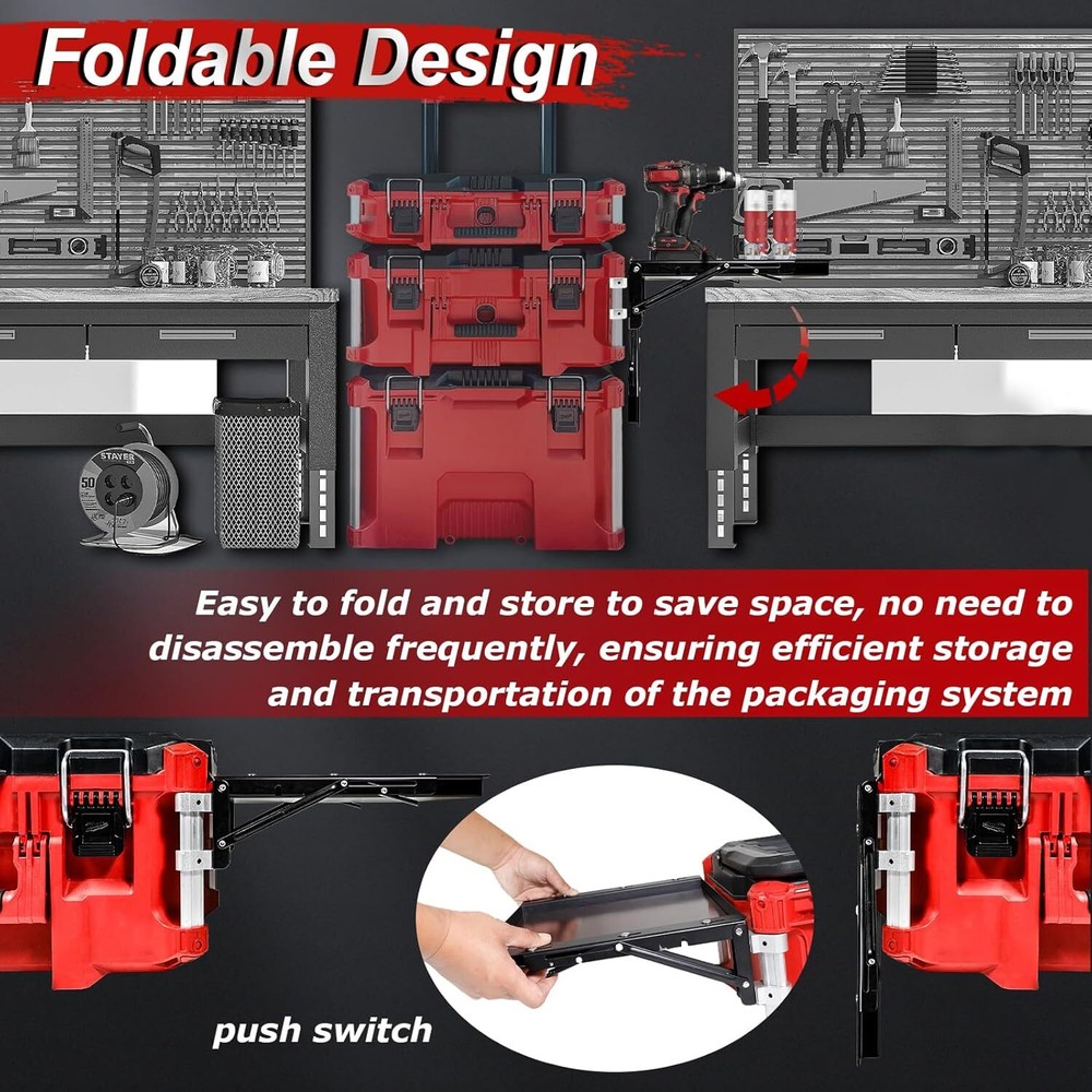Folding Table Fits for Milwaukee Packout Toolbox,Powerful Magnetic Tool Tray Sid