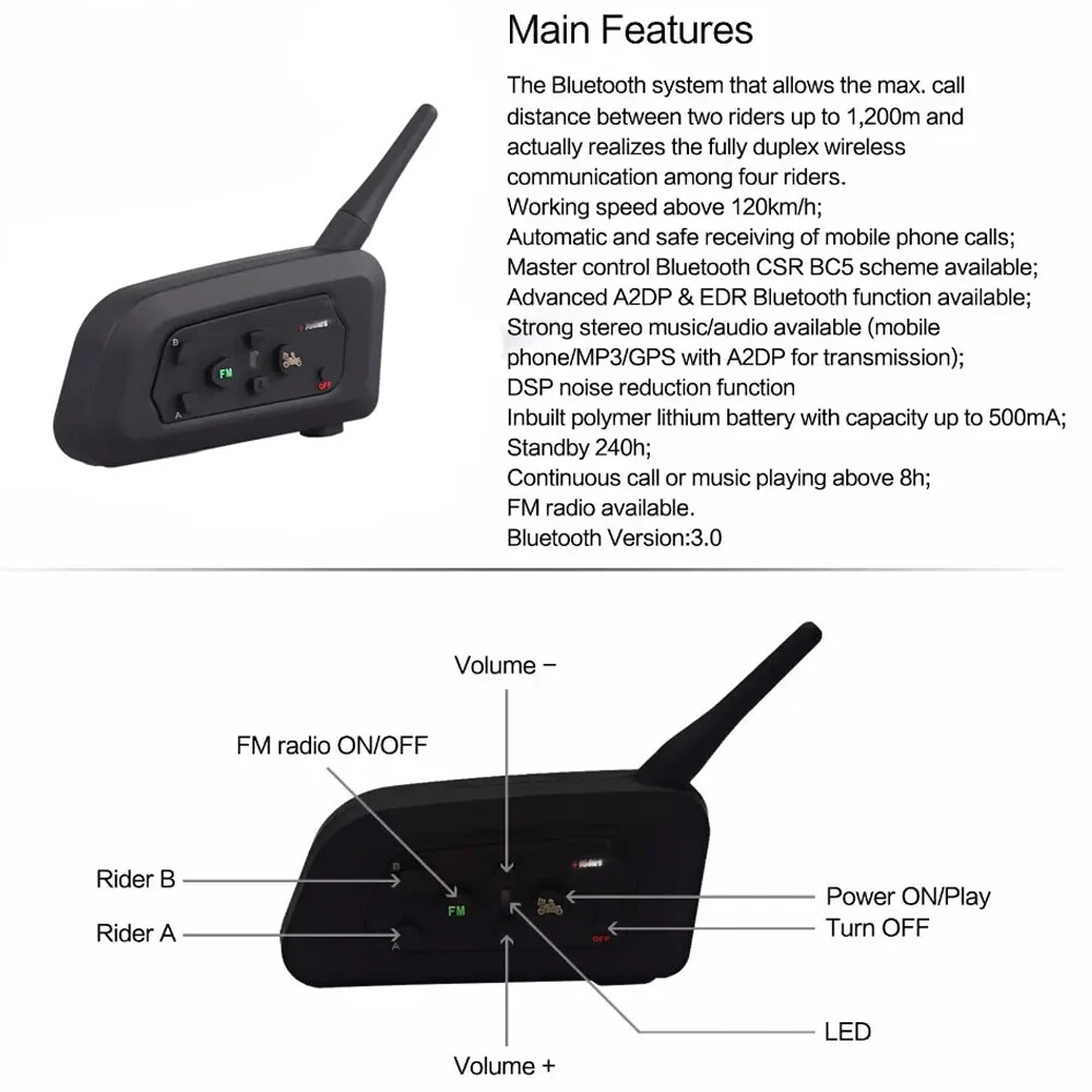 4 Users Referee Intercom Headset V4C Full Duplex Bluetooth Headphone Interphone