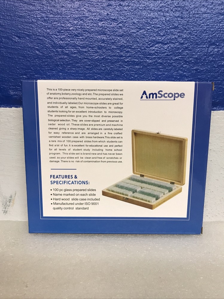 AmScope PS100E Prepared Biology Microscope Slides 100 Total Slides New