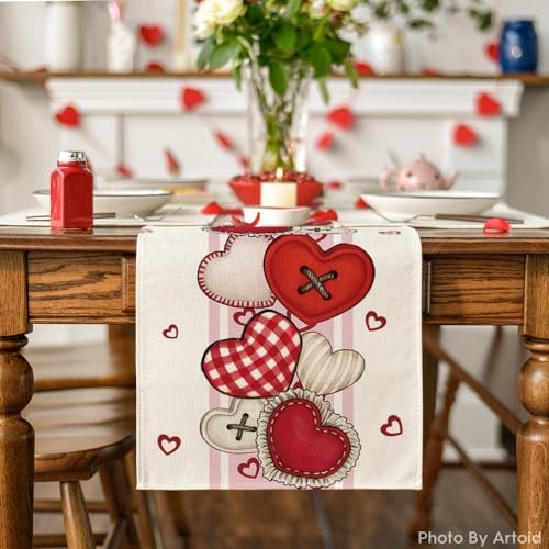 Heart-Shaped Buttons Valentine's Table Runner, 13" x 72", Table Runner Pink