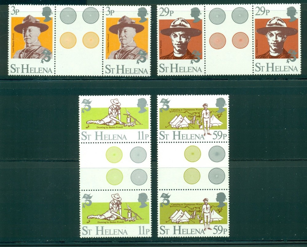 St. Helena Scott #378-381 MNH GUTTER PAIRS Scouting Year $$
