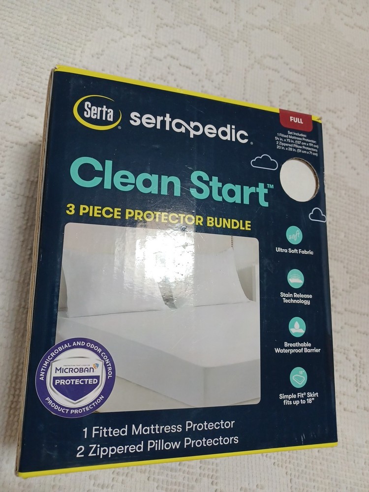 Serta Clean Start 3 Piece Protector Bundle Full Fitter Mattress 2 Zippered...