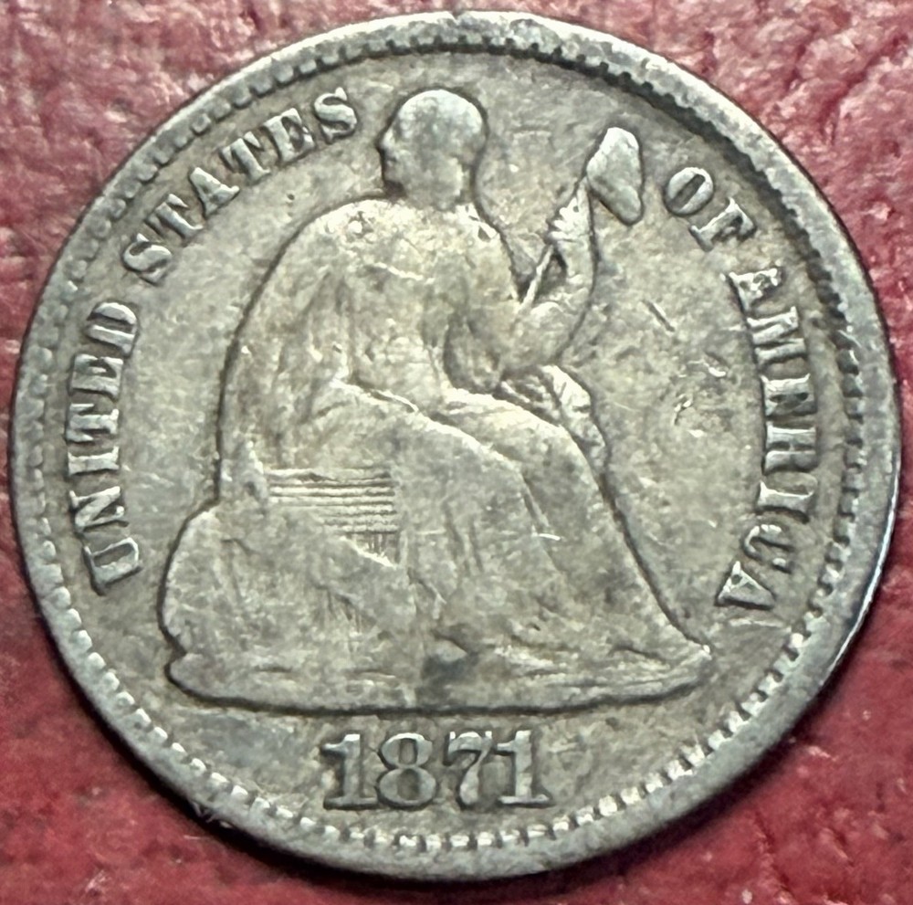 1871 Seated Liberty Half Dime. Free Shipping