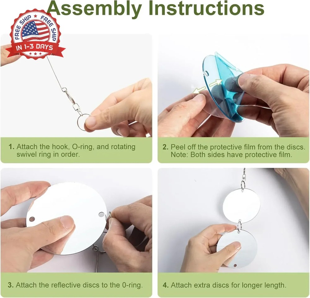 OFFO Reflective Bird Scare Discs Set, 18 PCS Double-Sided Reflective Devices for