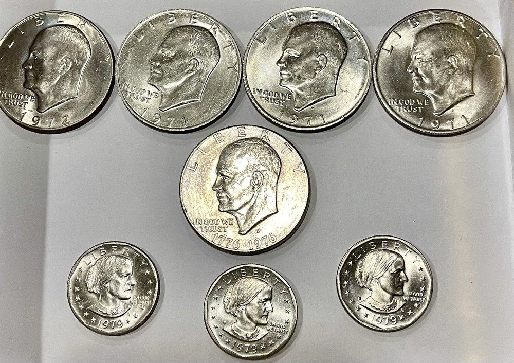 5 Eisenhower Dollars & 3 Susan B. Anthony Dollars (see Photos for Dates)