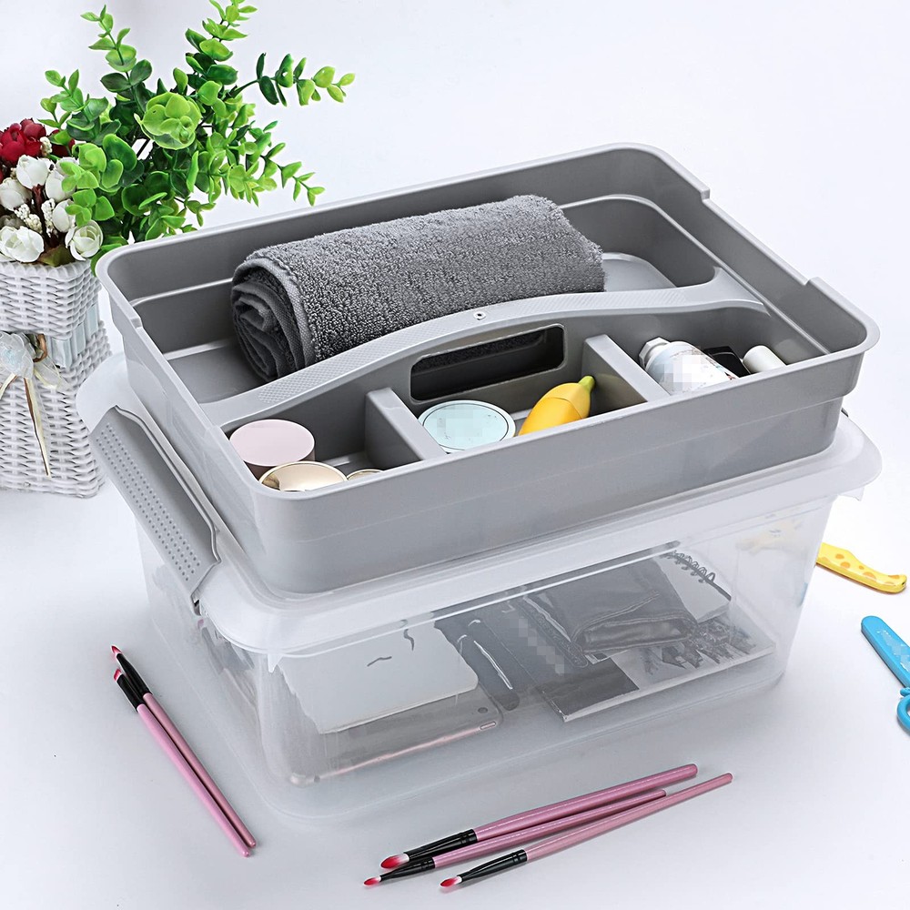 Stack & Carry , Clear Plastic Storage Container Stackable Home Utility with R...