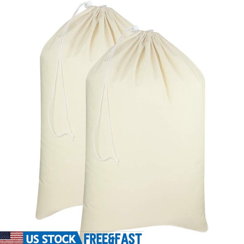 Extra Large Cotton Laundry Bags 2 Pack Durable Drawstring Storage Travel Camping