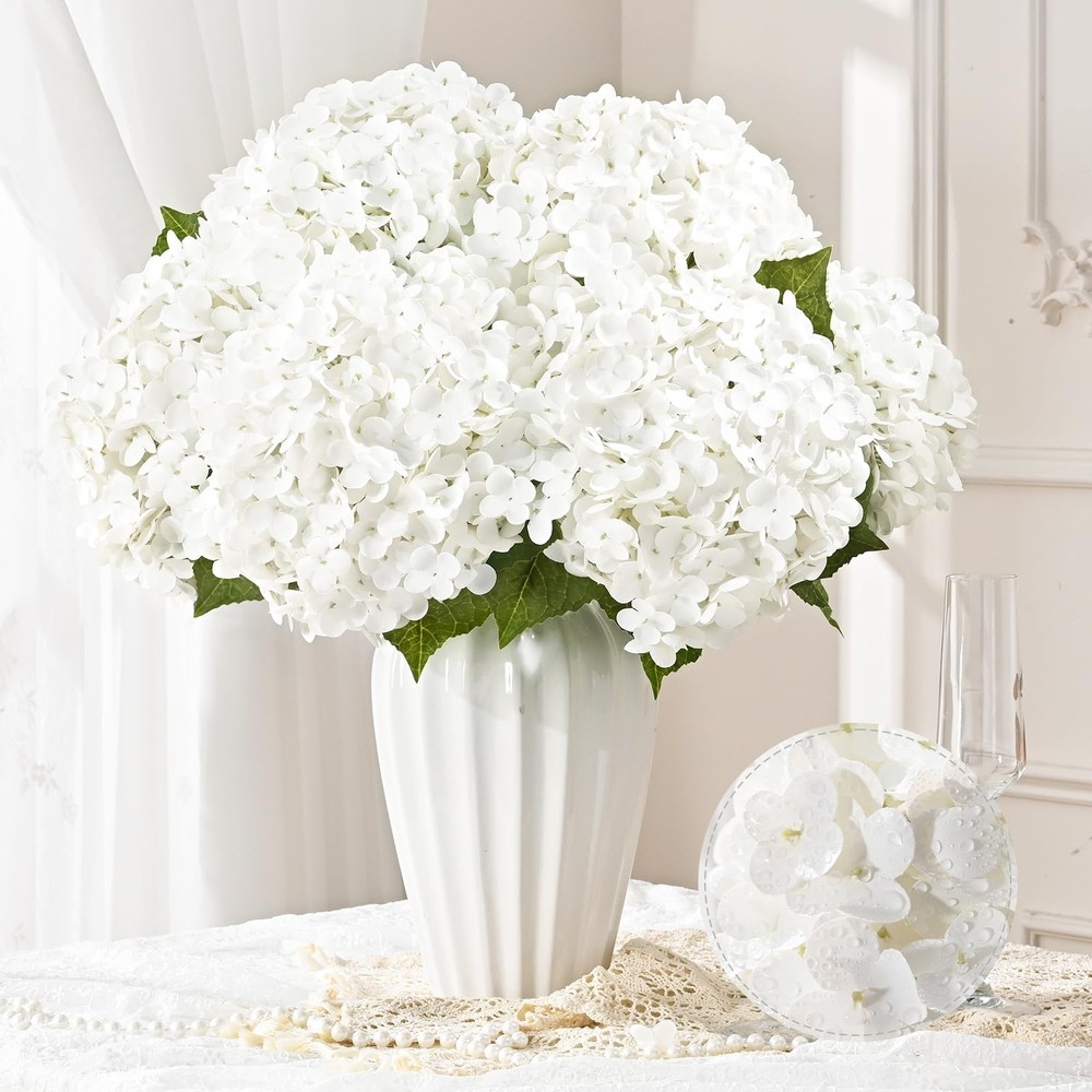 6 Pcs White Hydrangea Artificial Flowers Latex Real Touch Hydrangea, 21 inch ...