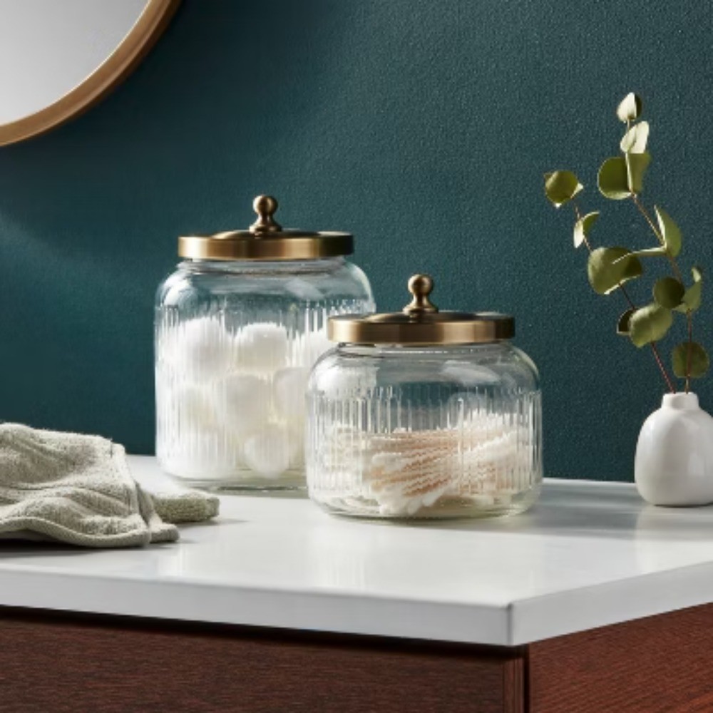 Small Glass Bath Canister Brass - Threshold: Elegant Storage Container