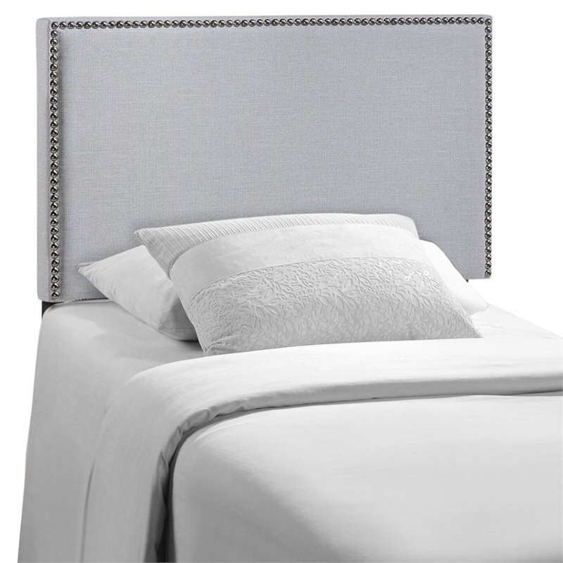 Hawthorne Collections Modern Fabric Upholstered Twin Panel Headboard in Sky Gray