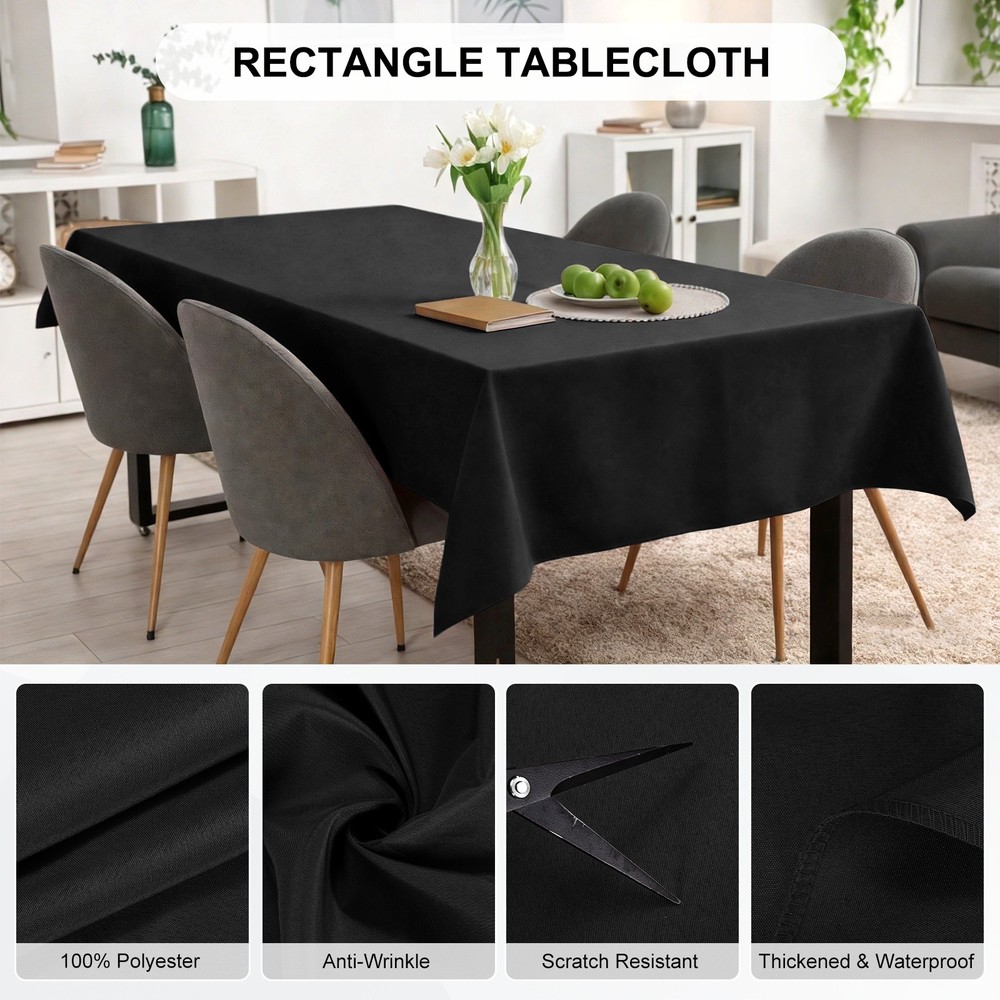 140x220cm Rectangle Tablecloth, Thickened Polyester Table Cloth Black