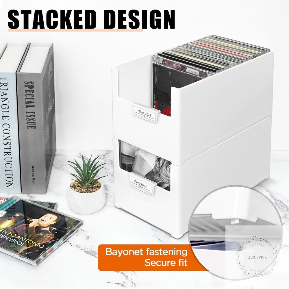 CD Storage Box, Stackable Plastic CD Organizer Hold Up to 25 CDs CD Storage Case