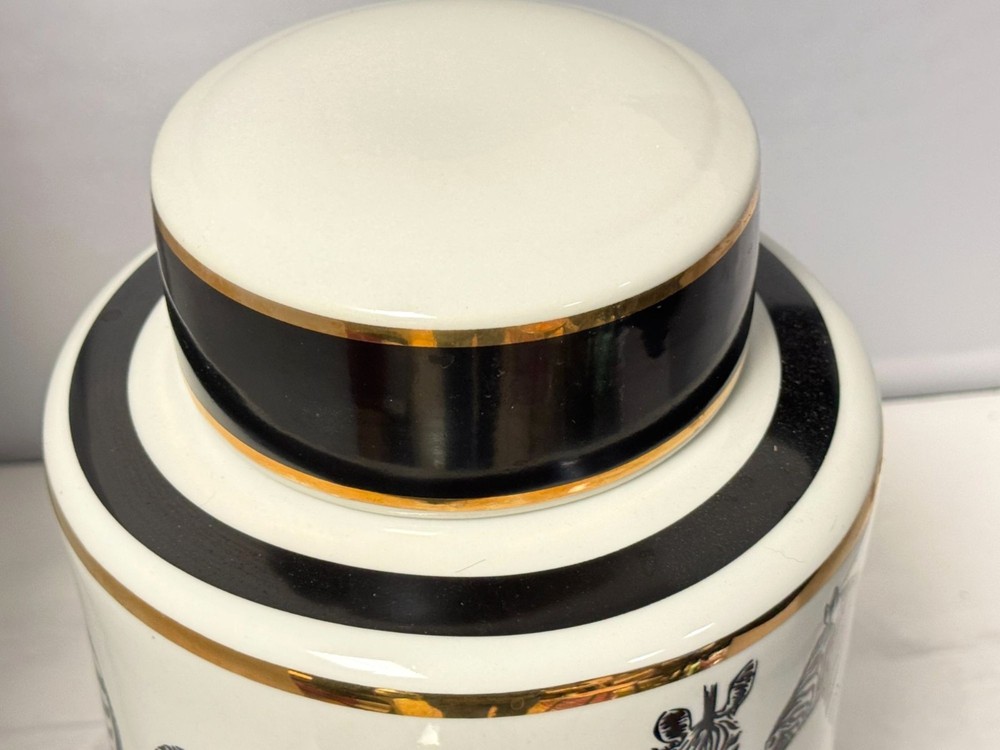 Sagebrook Home Decorative Zebra Black White Ceramic Lidded Jar