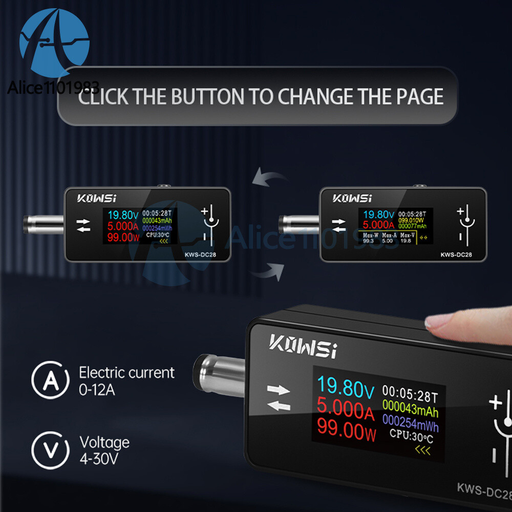 DC5.5*2.5 Interface Current Voltage Power Meter Tester Digital LCD Display Meter