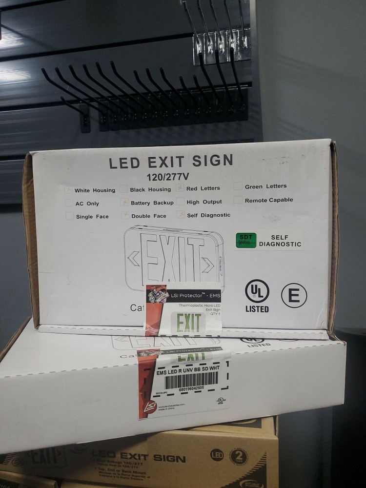 Ems led r unv bb SD wht LED EXIT SIGN 120/277v