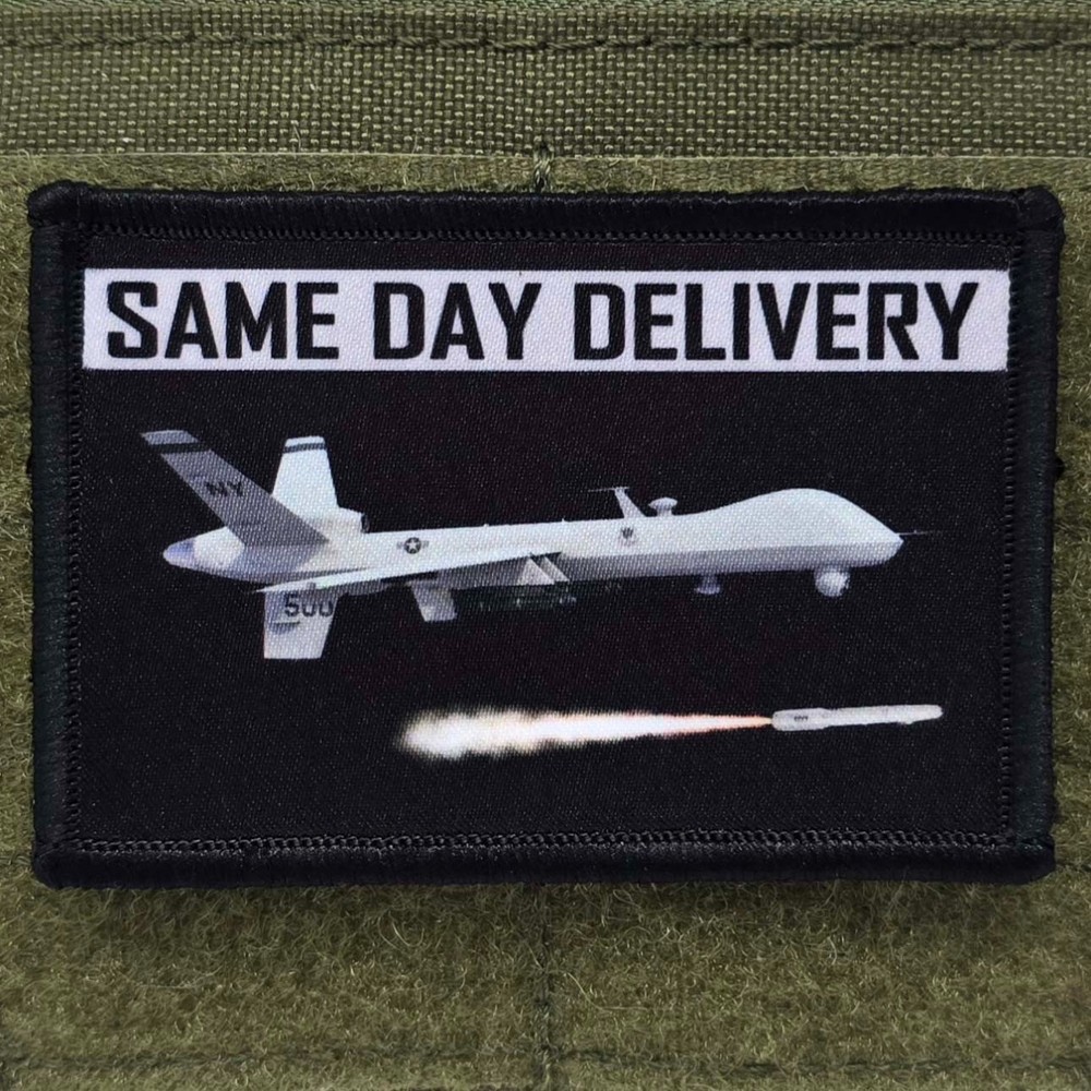 Drone Patch Moral Same Day Delivery Rocket Meme USA Made Hook & Loop 3x2