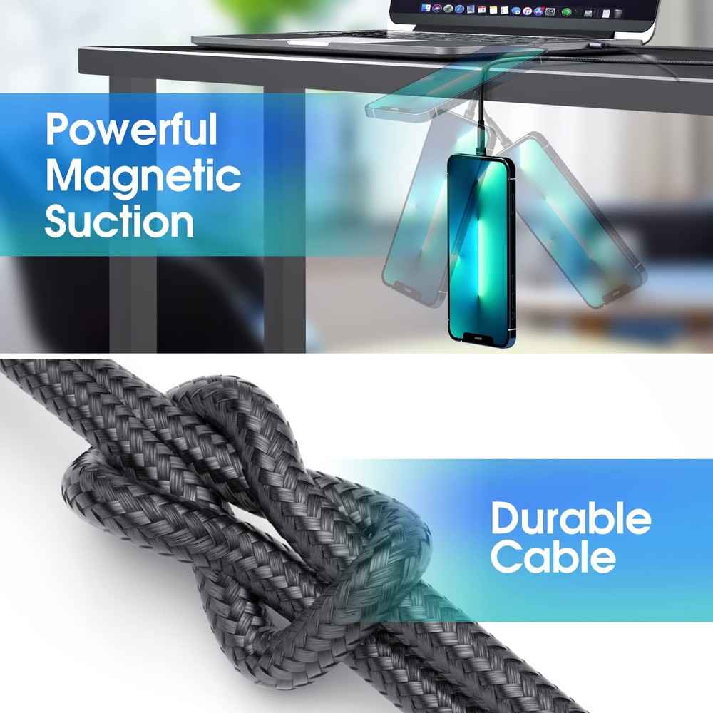 Magnetic Charging Cable [3-Pack,10FT/10FT/10FT] 540° Rotating Black