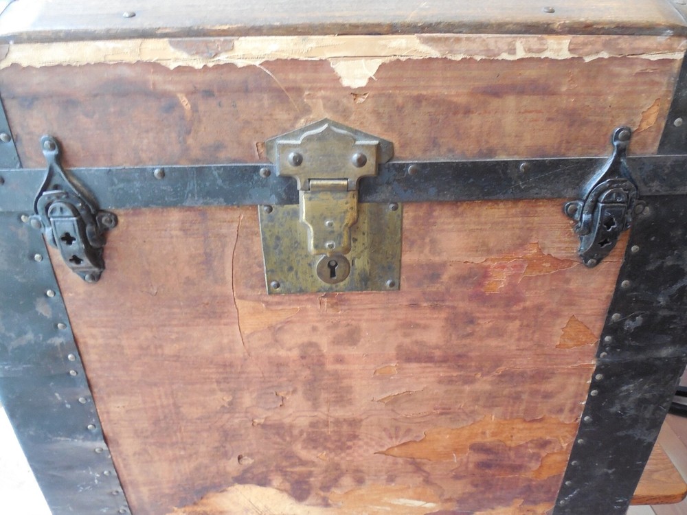 Antique Domed Wood Trunk w/ Removable Insert