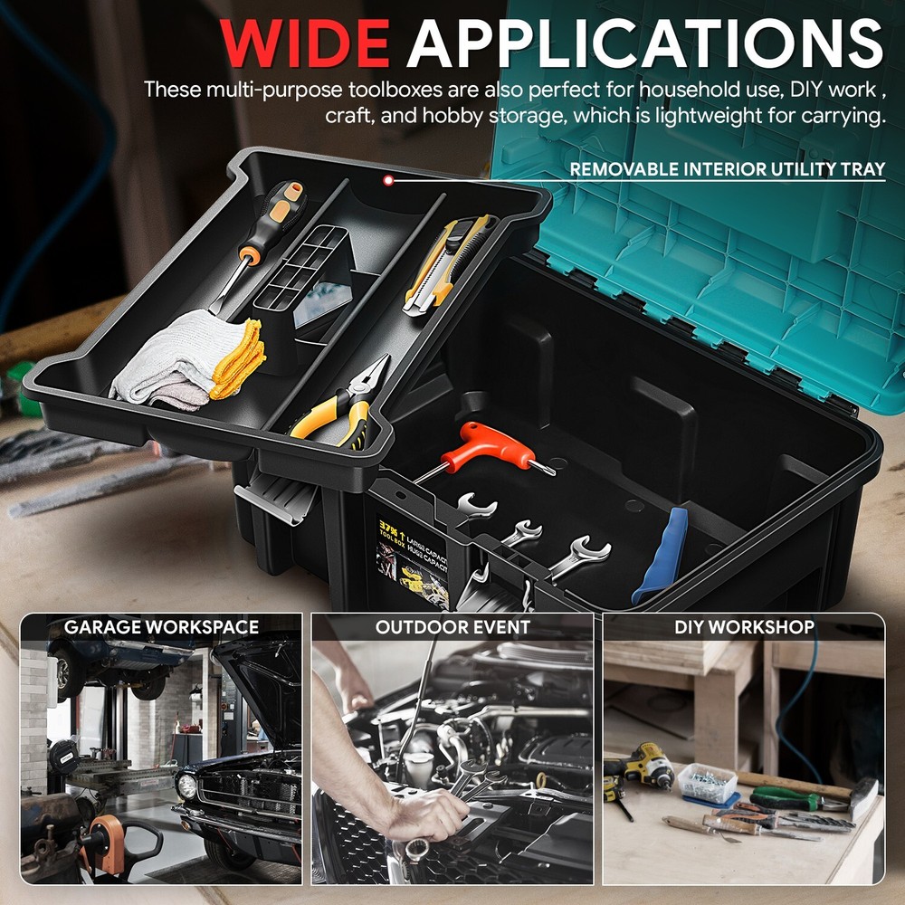 2X Lockable Organizer Storage Portable Tool Box with Removable Tray Sky Blue