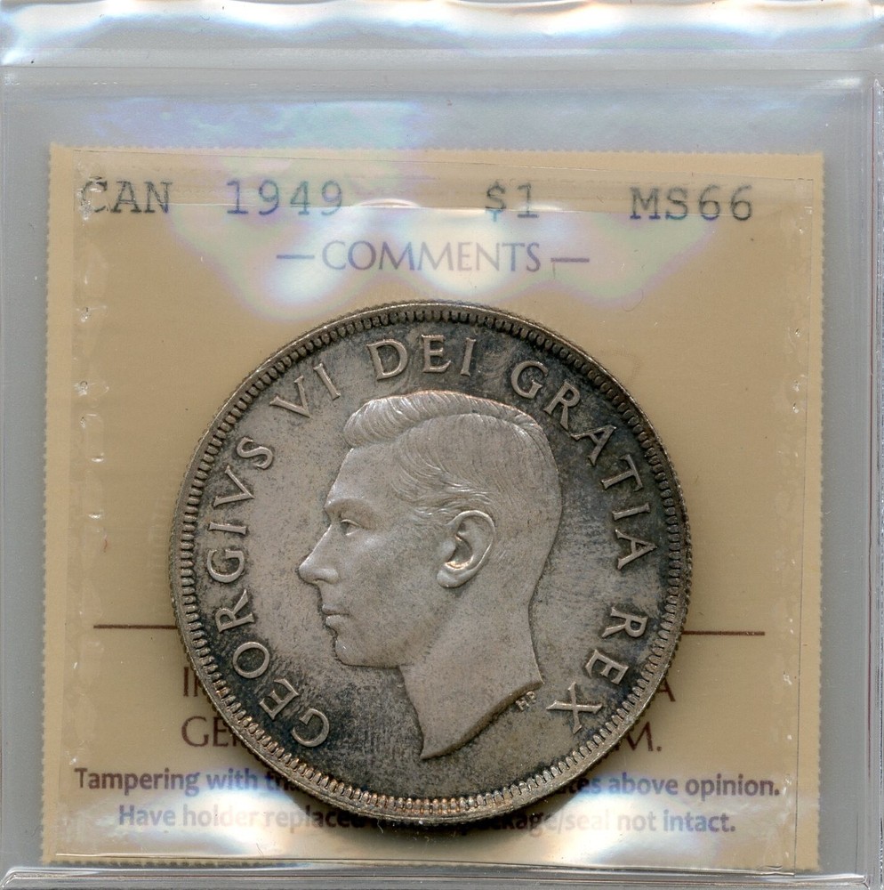 1949 Canada Silver Dollar - Gem Uncirculated, ICCS MS 66