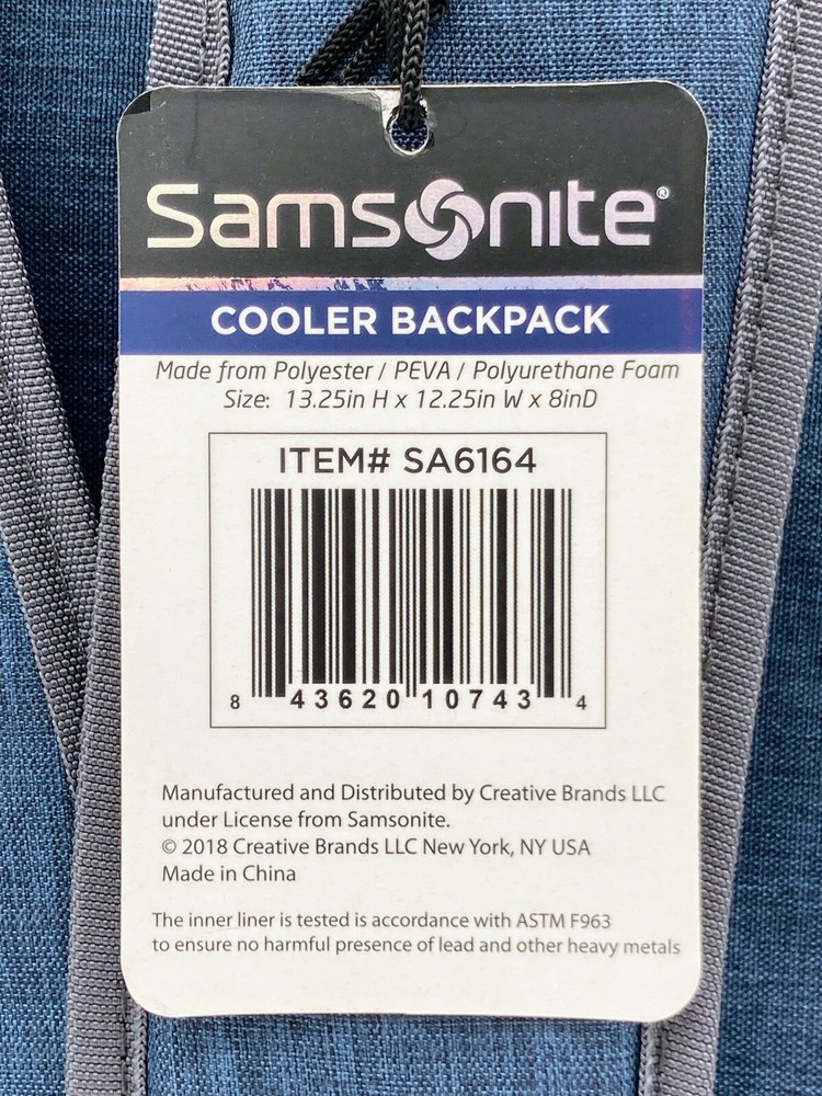 Samsonite Backpack Cooler Blue Insulated Waterproof, Padded Straps, Carry Handle