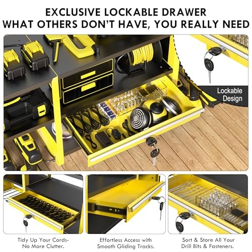 Large Power Tool Organizer Wall Mount with Locking Drawers, Grinder Yellow