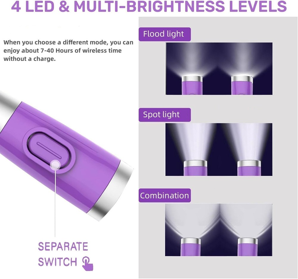 LED Neck Reading Light Rechargeable Flexible 4-LED Book Lamp Adjustable Purple