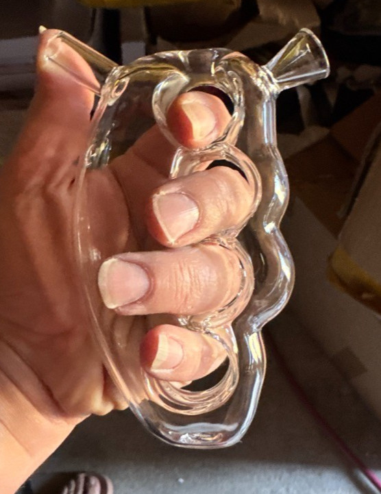 Pipe - Clear Glass Knuckle Grip Hand Pipe – Unique Thick Glass Design