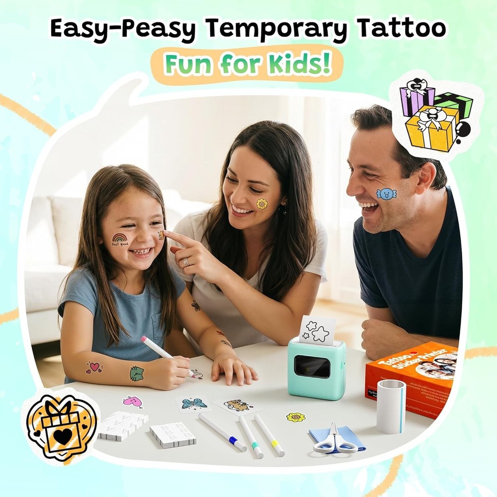 Portable TK20 Temporary Tattoo Printer with Markers - Perfect for Ages 8+