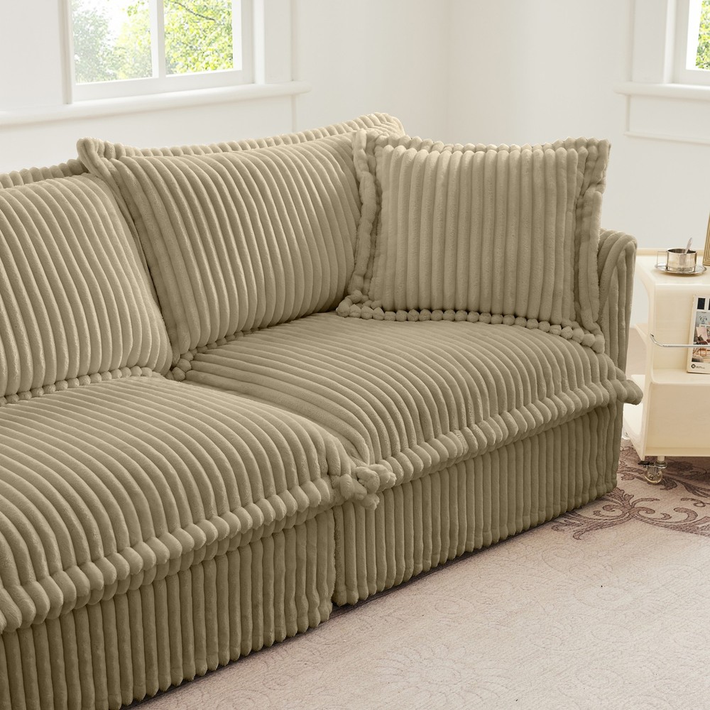 Corduroy Sofa, Deep Seat, Removable Washable Covers, 300lb Capacity