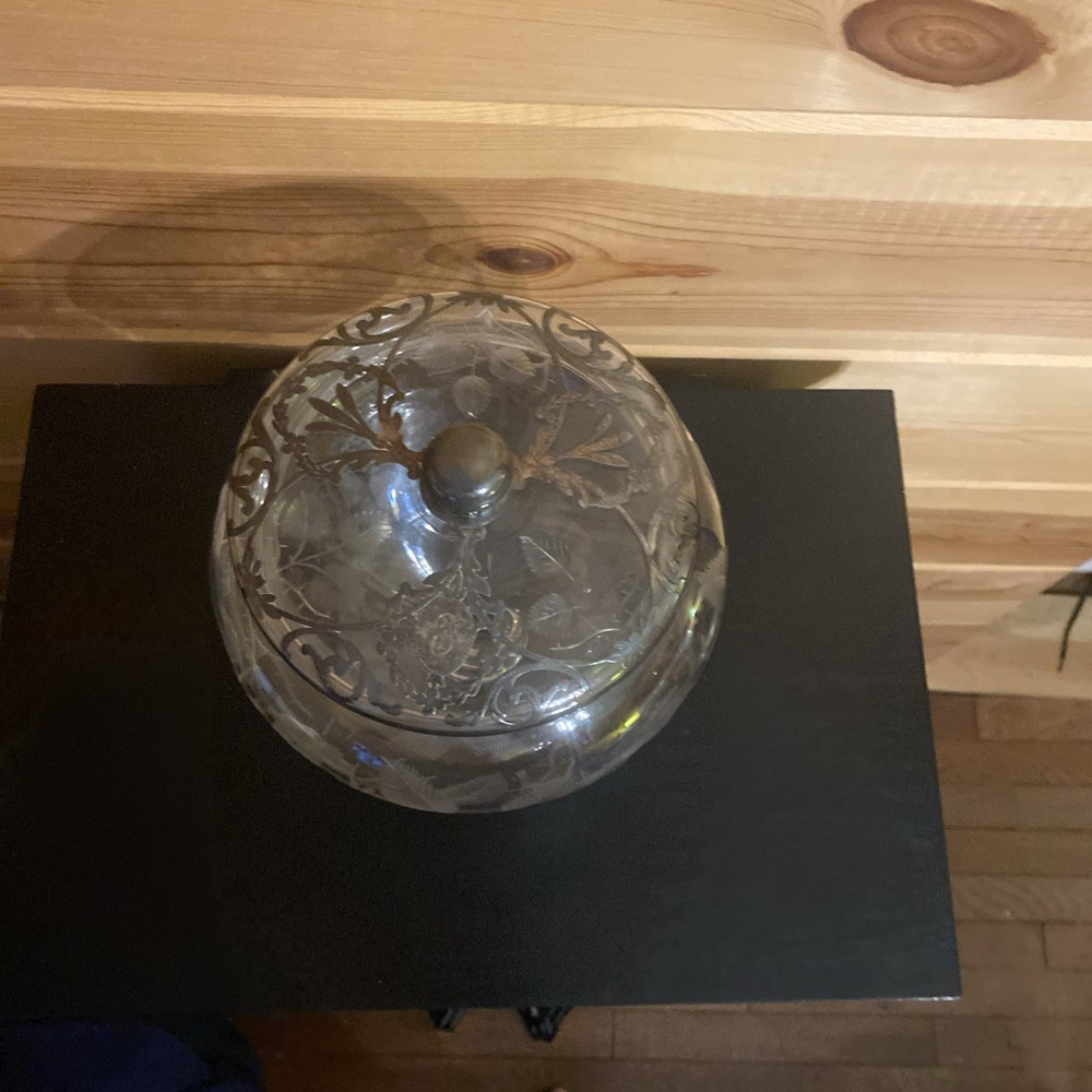 Etched Glass Compote With Silver Overlay Beautiful!