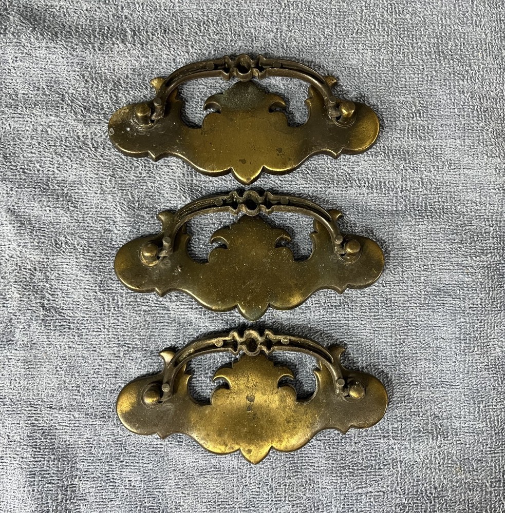 Vintage Drawer Handle Pulls - Large Drop Bail Pull Handles - Brass - Set of 3