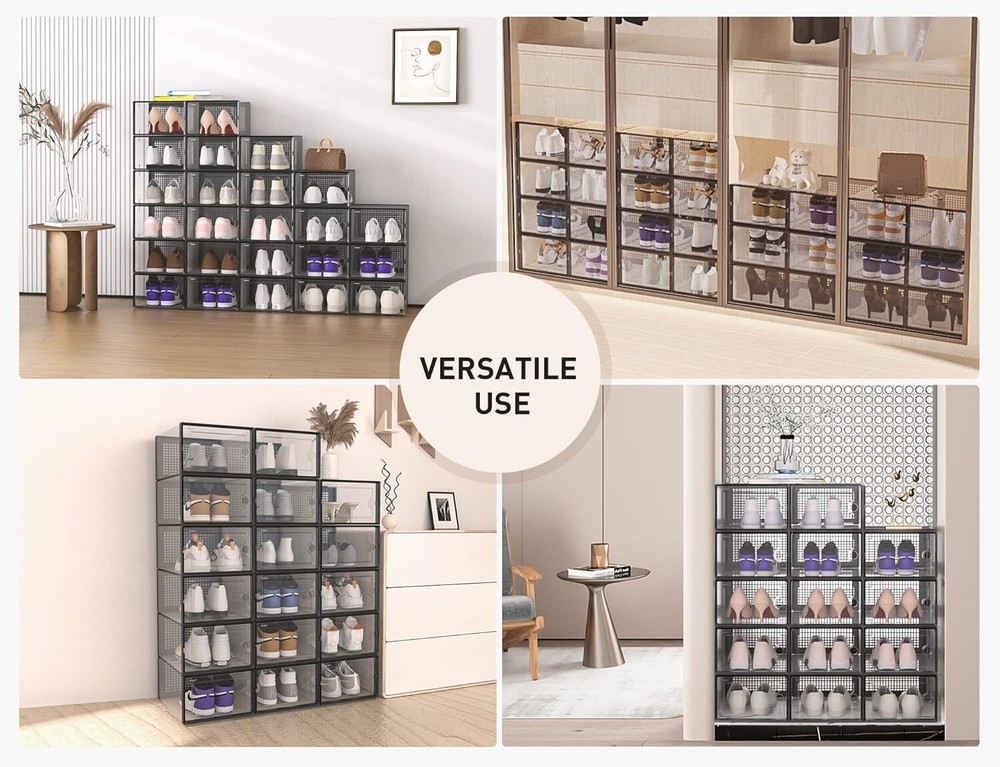 12 Pack Shoe Storage Box Organizer Clear Plastic Stackable Sneaker Container US