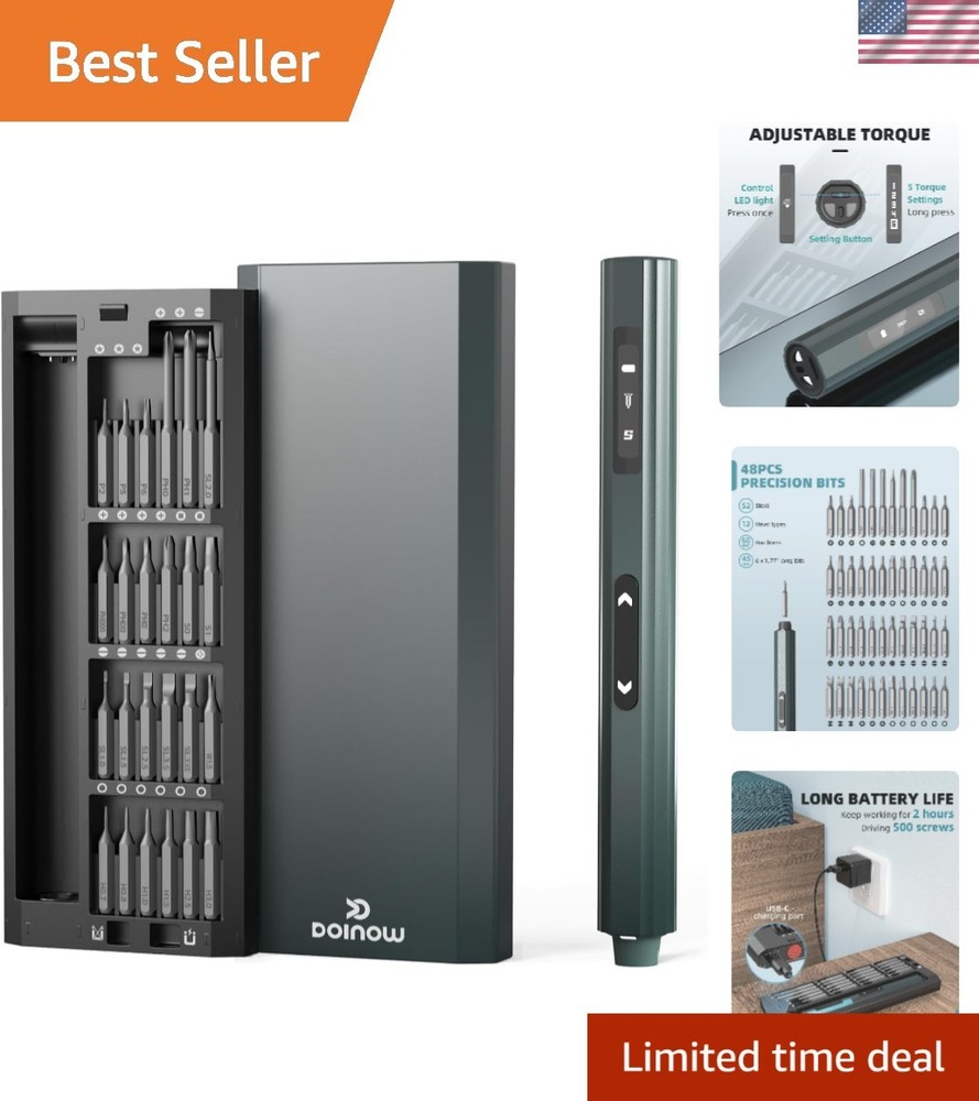 Mini Electric Screwdriver with Pop-Up Storage & 48 S2 Bits for Electronics