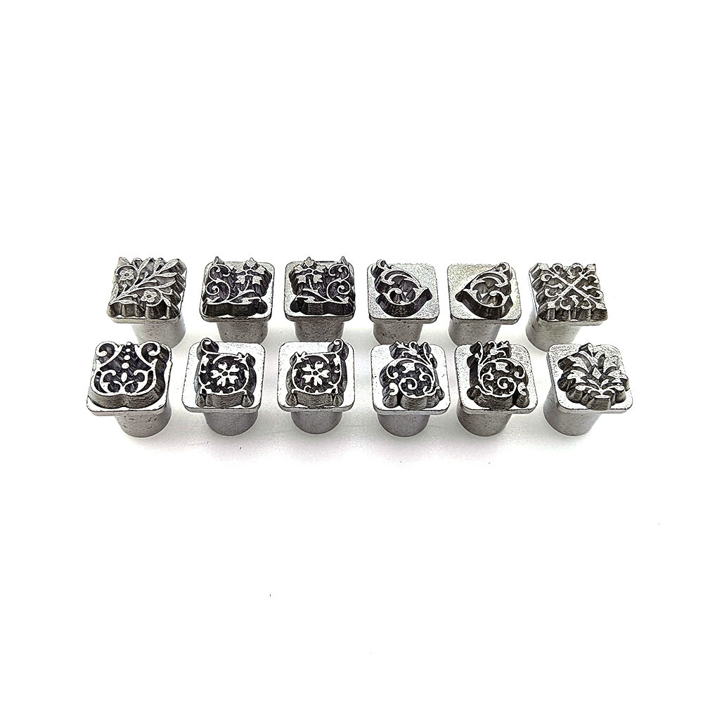 Leather craft fluted pattern Stamping Tool 12pcs florid stamp with handle set