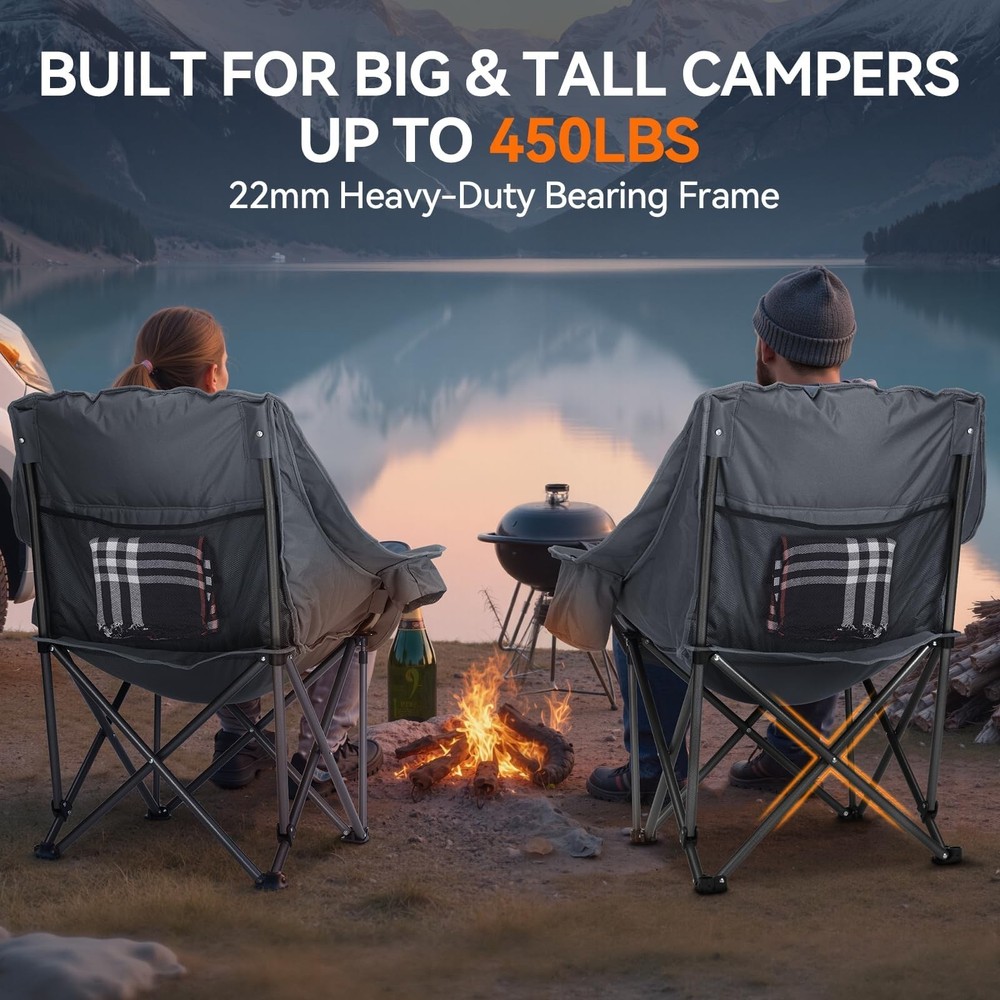 2 Pack Camping Chairs Oversized Padded Camping Chair Heavy-Duty Foldable Camp...