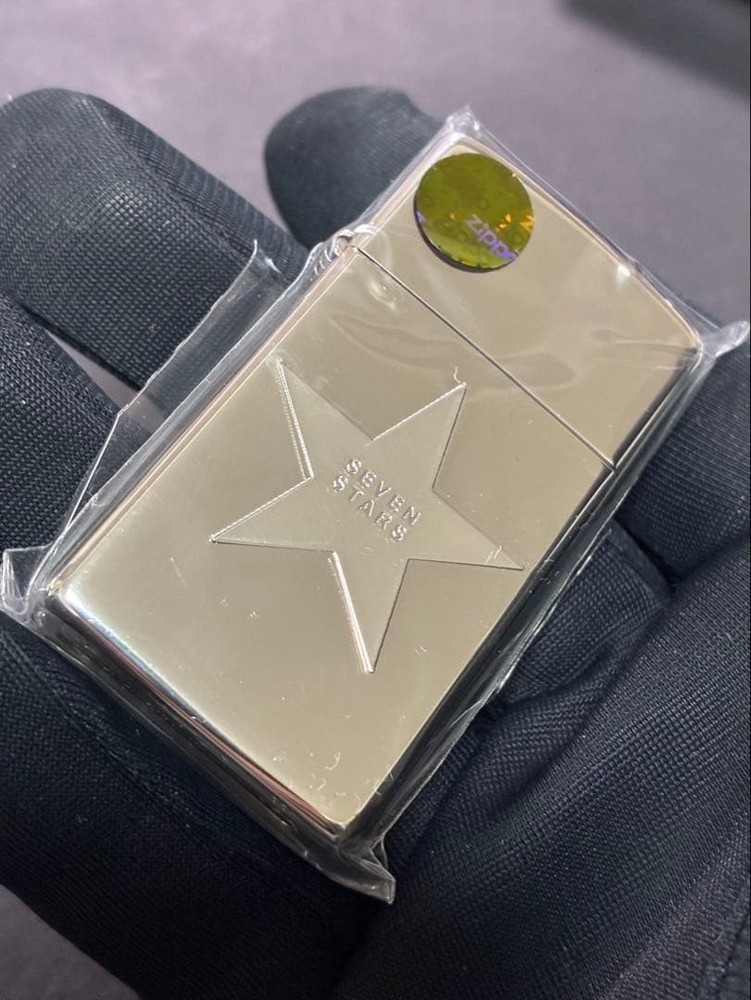 Zippo Slim Case Seven Stars Silver Etching One Sided Processing Lighter Japan