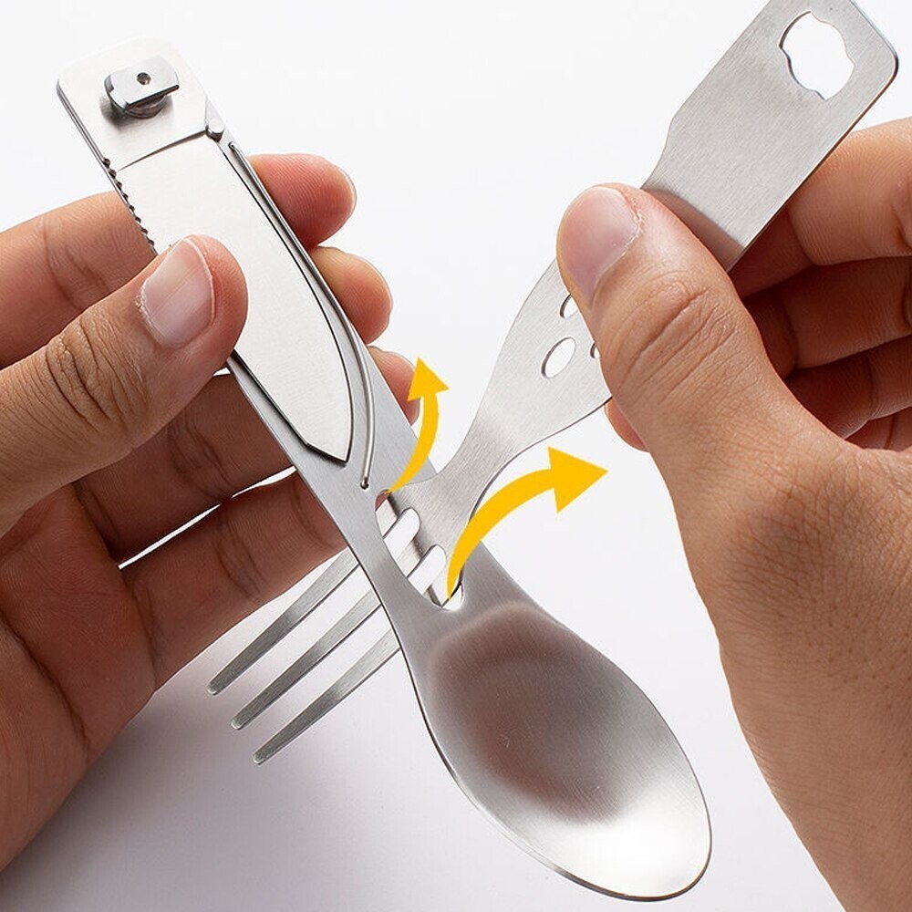 Folding Knife Fork Spoon Travel Camping Eating Tool Steel Silverware Backpacking