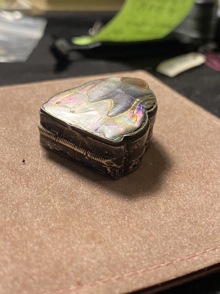 Vintage Abalone Sterling 925 Silver Pill Box