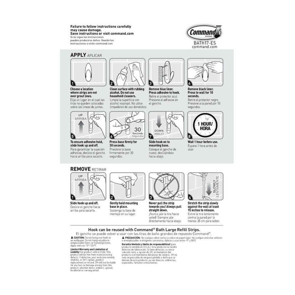 2 Pks 3M Command 3 Large Bath Towel Hooks & 3 Adhesive Strips Per Pack Max 5 lb