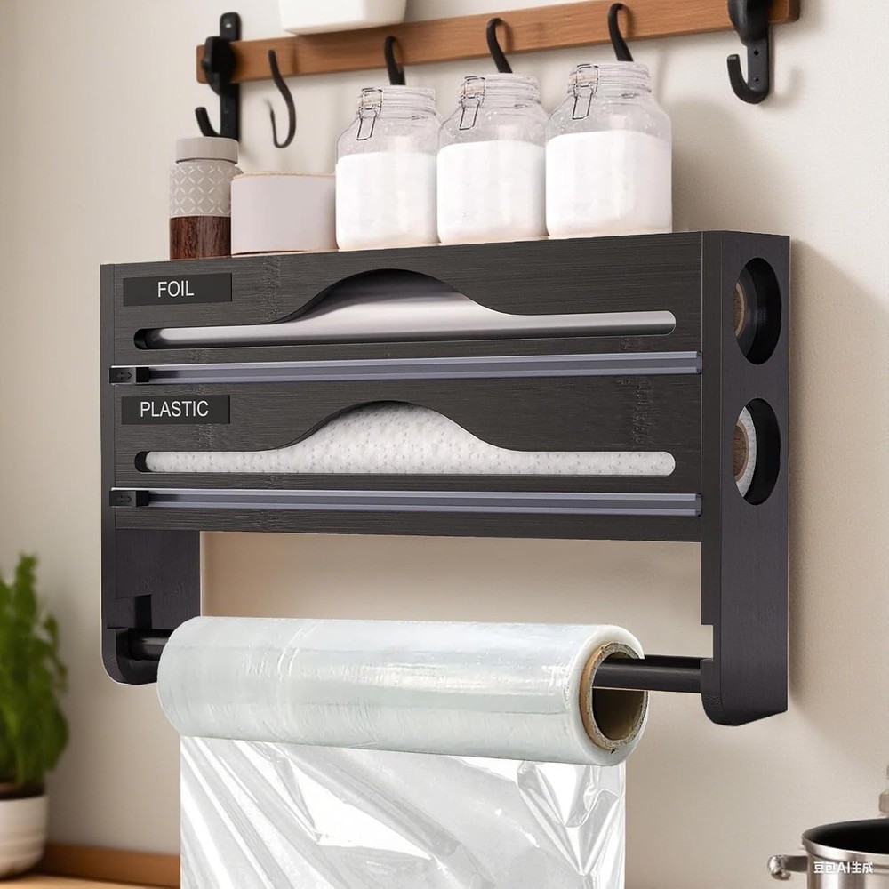 Wrap Dispenser With Cutter Kitchen Wrap Organizer With Roll Holder