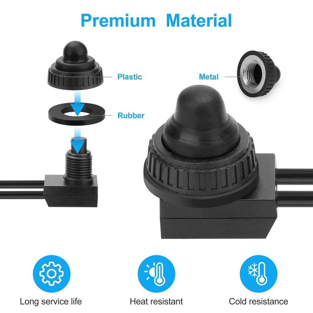 10 Pieces Waterproof Push Button Switch 4.5" Cord for IP67 LED Light Motorcycle