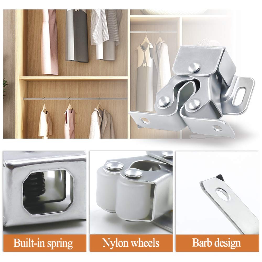 10 Pack Double Roller Catch with Spear Strike Cabinet Closet Doors Roller Catch