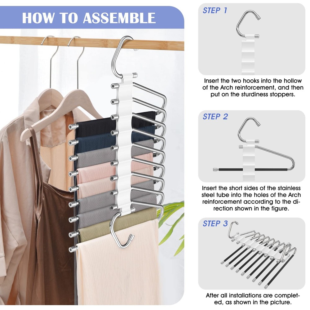 Upgrade 9 Layers Pants Hangers Space Saving, 2 Pack 2 Pack, Creamy White