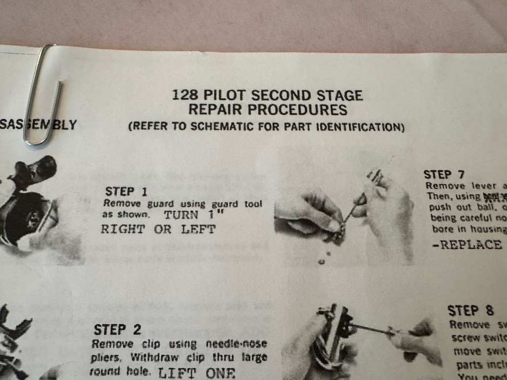 SCUBAPRO REGULATOR PILOT SECOND STAGE REPAIR PROCEDURES SCHEMATIC PLUS ARTICLES